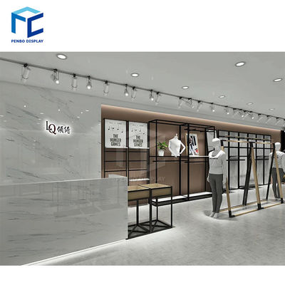 Black Golden Color Wooden Clothes Display Rack For Shop Interior Design